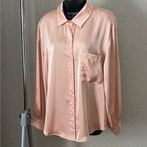 Women's Button Down Satin Shirt - Peach